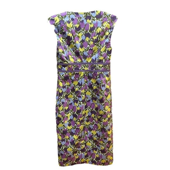 Boden Tulip Floral‎ Sheath Dress Purple Yellow Sleeveless Fully Lined Size 2 - Picture 3 of 7
